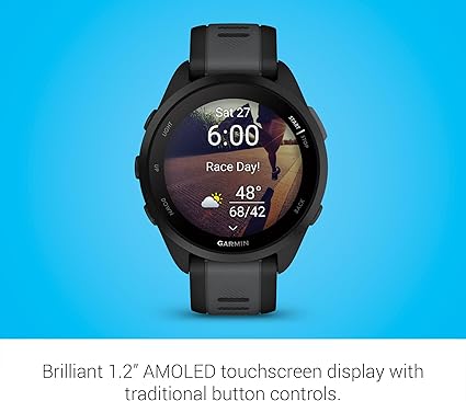 Garmin Forerunner 165, Running Smartwatch, Colorful AMOLED Display, Training Metrics and Recovery Insights, Black